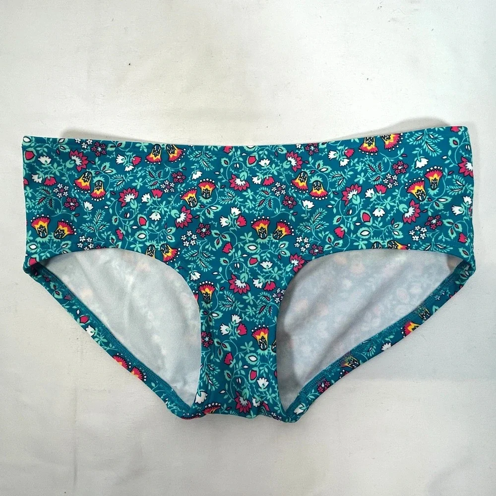 Boden Bikini Swim Bottoms Teal Blue Floral Boho Print Size 6 Flower British Suit
